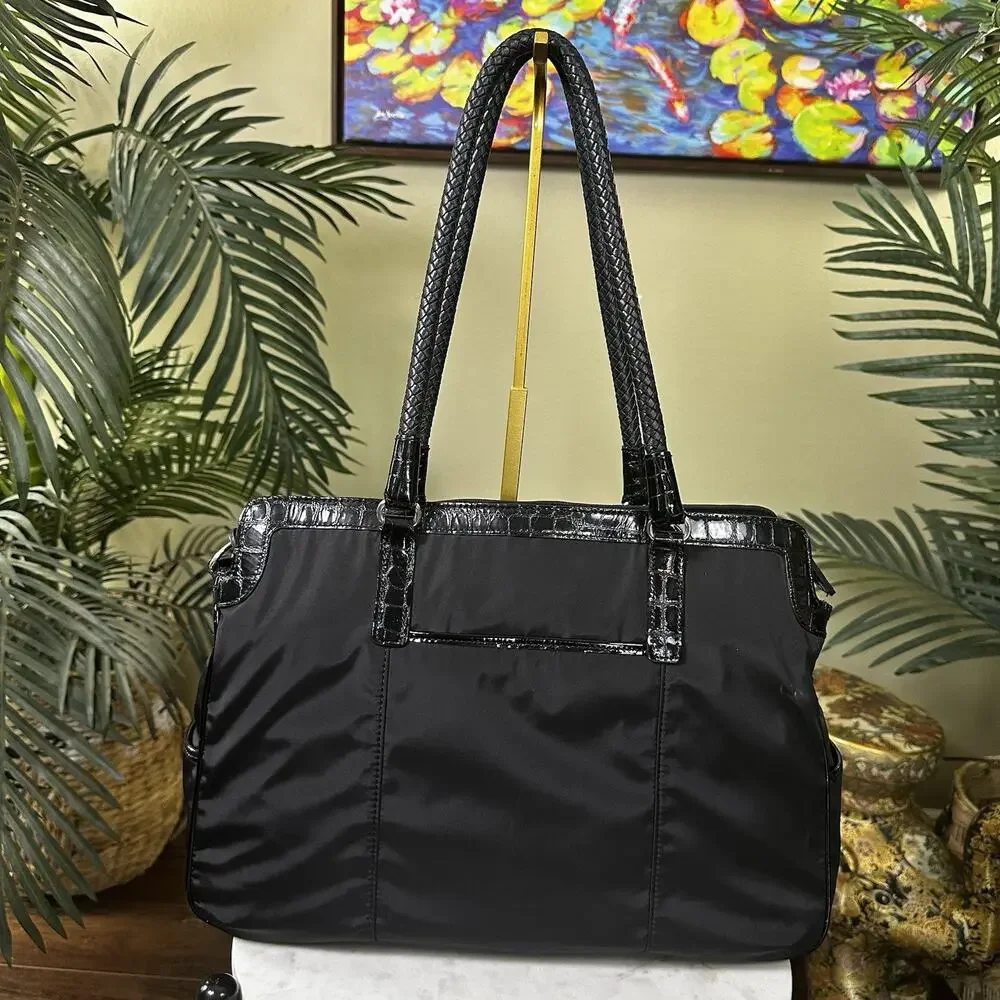 Brighton Smart Tech Maxwell Bag Laptop Organizer Croc Embosssed Leather Nylon